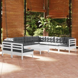 vidaXL Muebles De Jard&iacute;n 10 Pzas Con Cojines Blanco Madera Maciza Pino Vidaxl