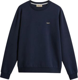 Woolrich Logo Crew Neck Sweater - Heren - Sweatshirts - Blauw - 2XL - Katoen - Hoodies & sweatvesten