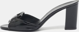Ferragamo Black Patent Leather Fringe Bow Slide Sandals