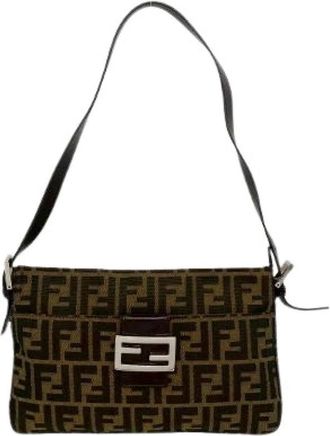 Fendi Pre-owned Mamma Baguette Canvas Leather Schoudertas - Dames - Vintage Schoudertas - Bruin - ONE Size - Leer - Vintage