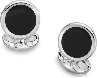 Oliver Brown Sterling Silver Cufflinks - Round Onyx