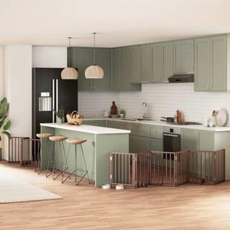 vidaXL Puerta De Perros Plegable 9 Paneles Madera &Aacute;lamo Marr&oacute;n 450 Cm Vidaxl