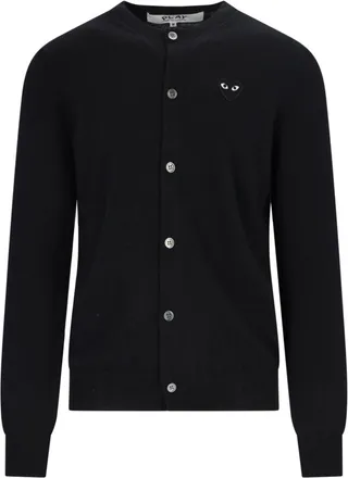 Comme Des Gar&ccedil;ons Round Neck Heart Patch Black Wool Cardigan