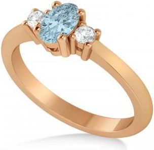 Allurez Small Oval Aquamarine & Diamond Three-Stone Engagement Ring 14k Rose Gold (0.60ct)