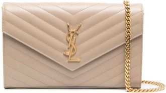 Saint Laurent Beige Monogram-plaque Quilted Shoulder Bag