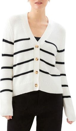 Karen Kane Stripe Stretch Cotton Blend Cardigan Sweater in Off White W/Black at Nordstrom, Size X-Small