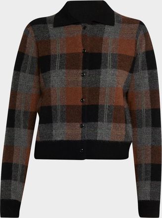 Vince Cashmere Plaid Button-Front Sweater