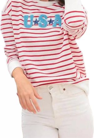 Shiraleah Usa Stripe Crewneck Sweater In Red/white
