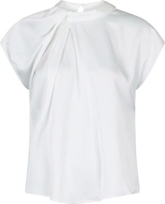 Neo Noir Elegante Drapy Satin Blouse Off White - Dames - Blouses - Wit - S - Polyester - Overhemden