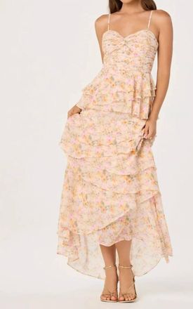 Astr Coline Ruffle Chiffon Maxi Dress In Pink Orange Floral