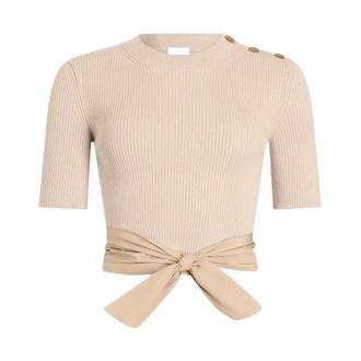 Patou Round-neck Knitwear, female, Beige, Size: XS Mix Faille Knot T-Shirt