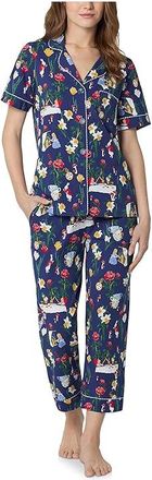Bedhead Pajamas Short Sleeve Cropped Cotton Knit Pajama Set Womens Pajama Sets Alices Adventures : LG (US 12-14), Cotton/Down/Elastane