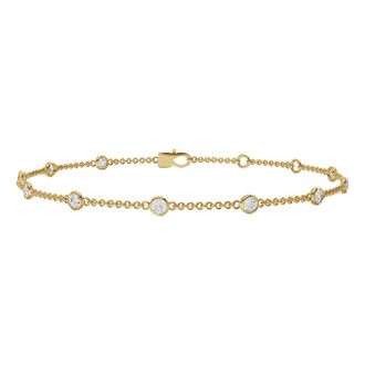 Diamond2Deal 14K Gold 0.25ct Round Lab Grown Diamond Station Bracelet 7
