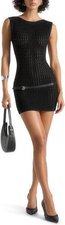 Mani&egrave;re De Voir Keyla Pointelle Mini Dress With Belt in Black at Nordstrom, Size Large