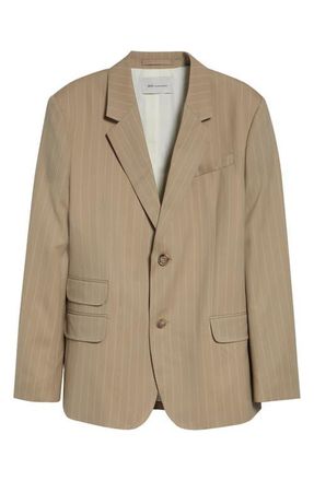 Ami Straight Fit Pinstripe Virgin Wool Gabardine Blazer in Beige Taupe/Blanc Creme at Nordstrom, Size 38 Us