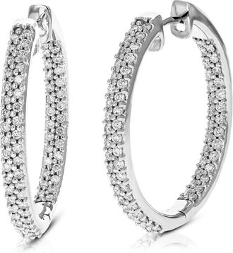 Vir Jewels 2 cttw Lab Grown Diamond Hoops Earrings in Sterling Silver With Hidden Post For Women