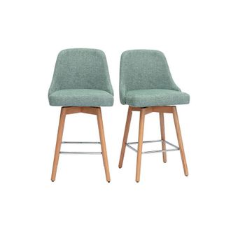 Miliboo Taburetes De Bar Escandinavos Giratorios 360&deg; En Tela Efecto Terciopelo Texturizado Verde Celad&oacute;n Y Madera Haya Maciza H65 Cm (pack De 2) Hasta