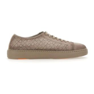 Santoni Sneakers, male, Beige, Size: 9 1/2 US Woven Suede Sneakers