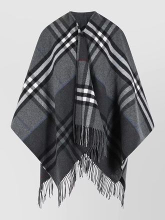 Burberry check cashmere cape soft texture fringe