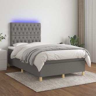 vidaXL Cama Box Spring Con Colch&oacute;n Y Led Tela Gris Oscuro 120x200 Cm Vidaxl