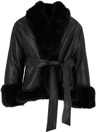 Rotate Black Faux Fur Trim Leather Jacket