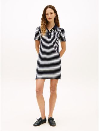 Tommy Hilfiger Womens Gold-Button Striped Interlock Polo Dress - Navy - XXL