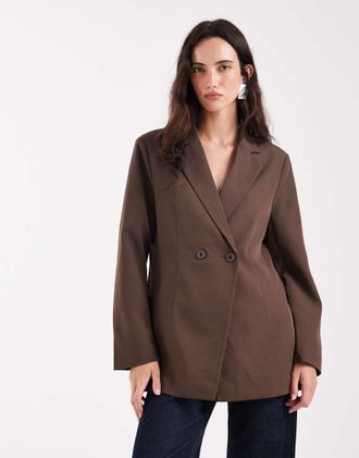 Pieces Blazer doppiopetto oversize marrone cioccolato