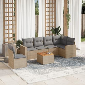 vidaXL Vidaxl - Set Sof&aacute;s De Jard&iacute;n 7 Piezas Y Cojines Rat&aacute;n Sint&eacute;tico Beige
