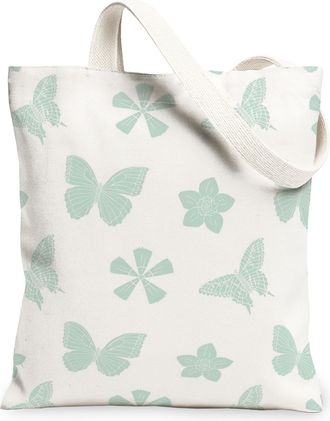 Generic Spring Floral Canvas Tote Bags, Butterfly Flower Pattern Reusable Grocery Bags, Lightweight Washable Shoulder Strap for Tra, White, 13x15 Inch