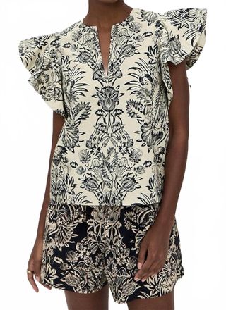 Ulla Johnson Severine Flutter Sleeve Top In Ivory Floral