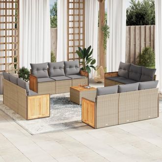 vidaXL Set Sof&aacute;s De Jard&iacute;n Con Cojines 13 Pzas Rat&aacute;n Sint&eacute;tico Beige Vidaxl