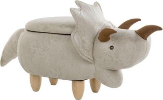 Beliani Taburete Para Ni&ntilde;os Triceratops Tapizado En Tela De Poli&eacute;ster Gris Claro Patas De Madera Tapizadas Funci&oacute;n De Almacenamiento Triceratops