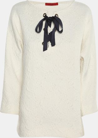 Carolina Herrera White Floral Print Jacquard Blouse