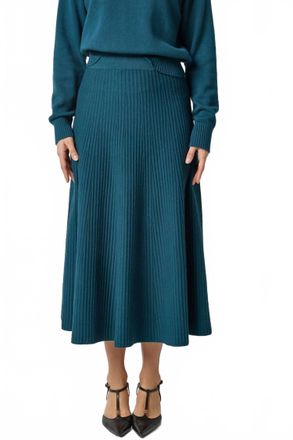Lilla P Flared Knit Midi Skirt In Deep Sea