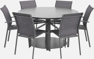 Sweeek Conjunto Mesa De Jard&iacute;n Redonda De Aluminio Con 6 Sillas