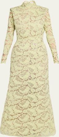 Marc Jacobs Sculptural Lace Long-Sleeve Bow Trumpet Gown