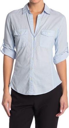 James Perse Three-Quarter Sleeve Button-Up Shirt in Open Sky at Nordstrom Rack, Size 0