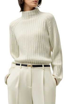 LilySilk Pointelle Mock Neck Sweater in White at Nordstrom, Size Medium