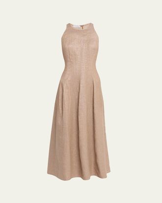 Brunello Cucinelli Metallic Linen Sleeveless Ankle Dress