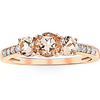 Pompeii3 1ct Morganite & Diamond 3-Stone Ring 10k Rose Gold Size Selectable