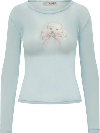 Fiorucci Poodle Print Tulle Top - Dames - Longsleeves - Blauw - S - Tule - Tops