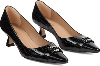 L.k. Bennett Jen Croc Embossed Pointed Toe Pump in Black at Nordstrom, Size 11Us