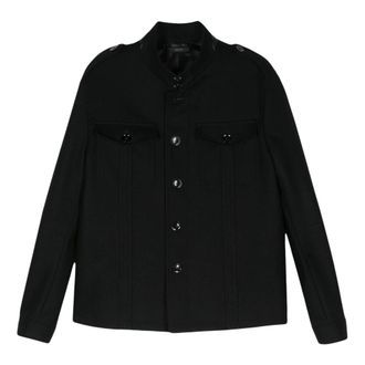 Tom Ford Jassen, Heren, Zwart, L, Wol, Wollen overhemdjas met knopen aan de voorkant