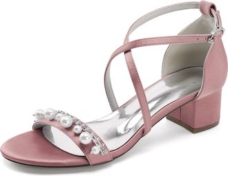Generic Wedding Bridal Shoes Womens Open Toe Ankle Strap Chunky Heels Sandals Low Bridal Formal Prom Party Dress Shoes 4.5Cm,Light Pink,3 UK
