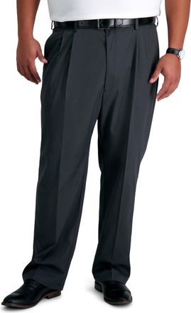 Haggar Mens Cool Right Performance Flex Classic Fit Pleat Front Pant Reg. and Big & Tall Sizes, Dark Heather Gr, 42W x 29L