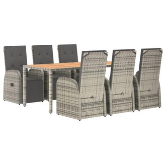 Berkfield Home Beautiful 7 Piece Garden Dining Set Grey Poly Rattan&Solid Wood Acacia