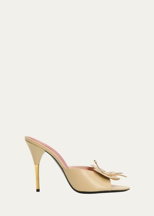 Valentino Garavani 105mm Flutterby Embellished Leather Slide Sandals