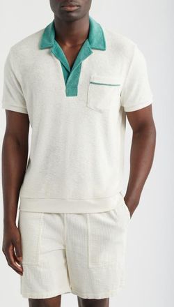 Marine Layer Emilio Vintage Terry Polo in White/green at Nordstrom, Size Xx-Large