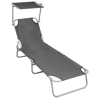 vidaXL Tumbona Plegable Con Toldo De Aluminio Gris Vidaxl