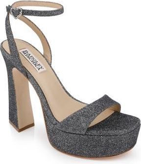Badgley Mischka Caia Ankle Strap Platform Sandal in Pewter Glitter at Nordstrom Rack, Size 9.5
